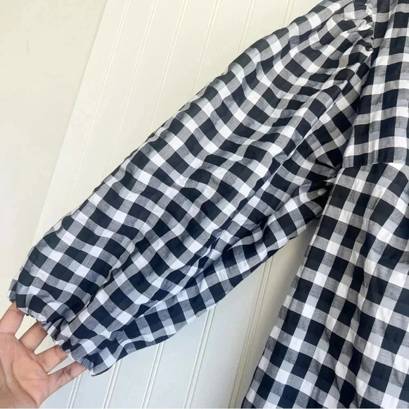 J. Crew Size XS Black and White Puff-Sleeve Mini Dress in Textured Plaid NEW! - Picture 7 of 10
